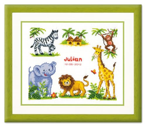 VERVACO Gezählter Kreuzstich Stickpackungen Stickset Baby Geburt Safari Wanddekoration Handarbeit Set für Erwachsene Kreatives Handwerk ca. 27 x 23 cm Geburt Geschenk Hausdeko