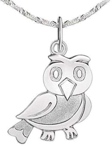 CLEVER SCHMUCK Halskette Eule Silber für Kinder mit Singapurkette 40 cm Sterling 925 im Etui rosa