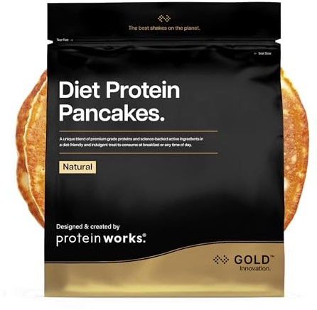 Protein Works | Diet Protein Pancakes - Gold, Naturale, 25 Porzioni, 1kg | Miscela Pancake Proteica Premium, Colazione Bassa Calorie, Basso Grasso & Zuccheri, Glucomannano
