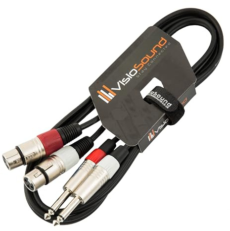 2x Female XLR to 2x 6.35mm 1/4 Mono Jack Twin Lead Audio Signal Cable 1.5m | Noiseless OFC Twin Audio, Signal, FX, Mixer, Patch Cable for Stage & Studio