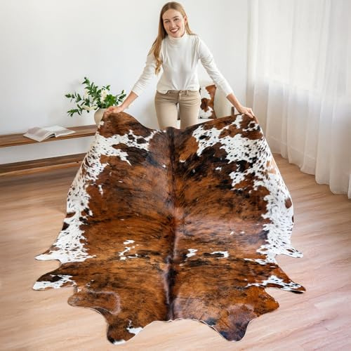 ecowhides Tappeto in vera pelle bovina brasiliana al 100%, motivo ventre bianco tigrato, decorazione di lusso in pelle di vacchetta, XL, 2,1 x 1,8 m