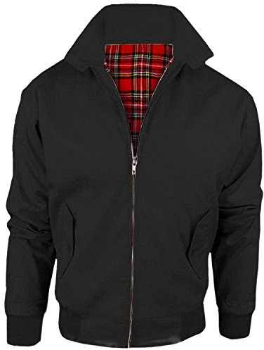 Stil plats vintage vuxna Harrington retro klassisk skoter 1970-tals tartan foder bomber mod hud mode trendig jacka topp kappa, Svart, XL