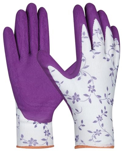 Siena Garden Handschuh Flower, lila Nylon, Latex, Größe 8, 945912 | Für Beet, Rosen & Pflanzarbeiten, schützt vor Dornen & Erde, feines Tastgefühl, angenehme Passform, langlebig