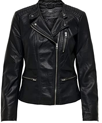 Only Leather Look Biker Jacket, Chaqueta Mujer, Negro (Black), 38