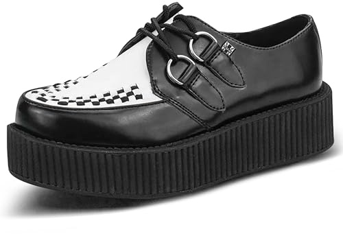 T.U.K Leather Viva High Creeper - Scarpe da Uomo e Donna - Colore Pelle Bianco e Nero - Taglia EU44