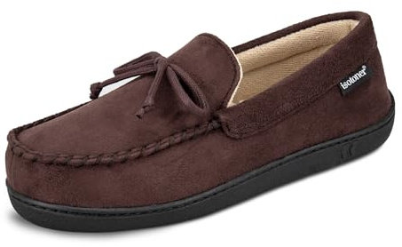 Indoor/Outdoor Microsuede Moccasin Slippers with Memory Foam Comfort and Arch Support