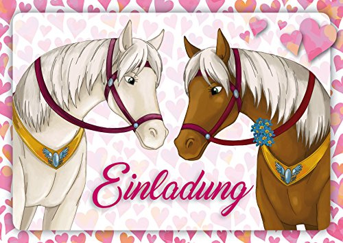 Edition Colibri Einladungskarten Pferde A6, 10 Stück Pferde und Reiterhof Motive für Kindergeburtstag Junge und Mädchen, Partyeinladungen zum Beschriften, hochwertiges Karten-Set