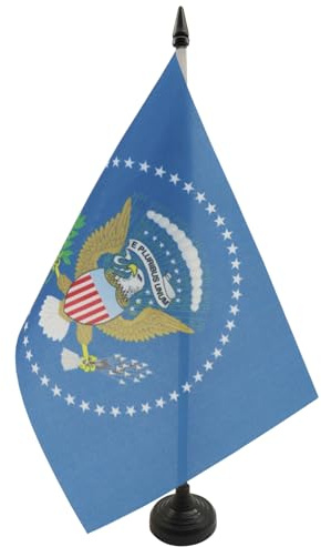 AZ FLAG Drapeau de Table USA Président 21x14 cm Socle Plastique | Usage intérieur Drapeau de bureau américain finition cousue et bords renforcés avec mât en plastique et socle en plastique