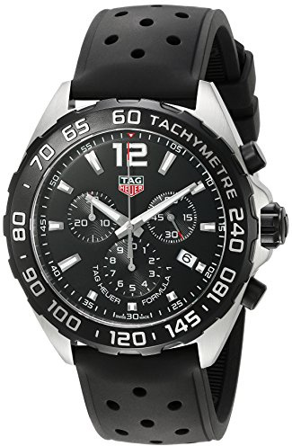 TAG Heuer Men's 43mm Black Rubber Band Steel Case Swiss Quartz Chronograph Watch CAZ1010.FT8024