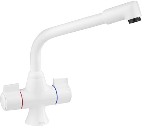 Deva Sauris SMS172/005 Kitchen Mono Sink Mixer Tap White Finish - 360° Swivel Spout - Large Easy Use Hot & Cold Handles - for Dual Single Basin - 12 Year Warranty