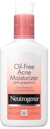 Neutrogena Oil Free Acne Moisturizer, .5% Salicylic Acid Acne Treatment, Pink Grapefruit Face Lotion for Breakouts, Non-Greasy & Non-Comedogenic, 4 fl. oz