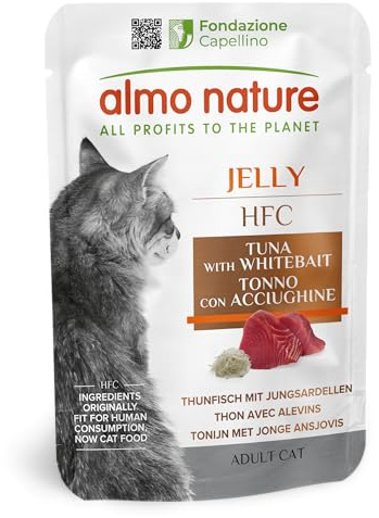 Almo Nature HFC Jelly Katzenfutter nass -mitThunfisch und Jungsardinen, 24er Pack (24 x 55 g)