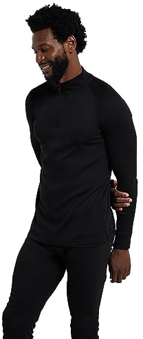 Mountain Warehouse Talus Mens Thermal Baselayer Top - Long Sleeve Sweater, Zip Neck, Quick Drying Pullover, Breathable, Lightweight - Spring Summer, Travelling Black (Zip Neck) M