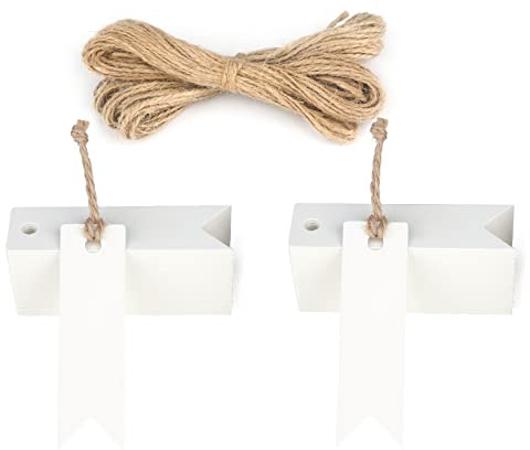 jijAcraft Geschenkanhänger Kraftpapier Kleine Etiketten 7 x 2 cm, 100 Stück und Juteschnur, für Handwerk, Hochzeit, Weihnachten, Geschenkverpackung (Weiß)