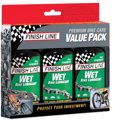 Finish Line Wet Bicycle Chain Lube – Long-Lasting Wet Style Lubricant for Road, Mountain, and Gravel Bikes – Reduces Friction and Repels Water – 4oz Drip Bottle Pack of 3