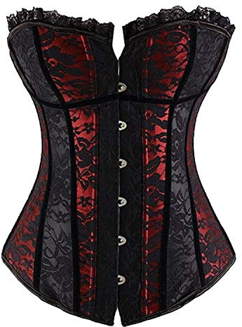BYD Femme Corset Vintage Gothique Dentelle Satin Bustier Noir Et Rouge Couleur De Contraste Serres-Taille Minceur Pour Sculptante Shapewear,Noir,XX-Large