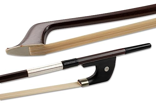 GEWA Bassbogen, Kontrabassbogen 1/4 - Naturhaar - Deutsches Modell - Kantige Stange - Ebenholzfrosch