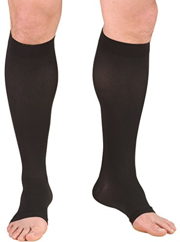 Truform 15-20 mmHg Compression Stockings for Men and Women, Knee High Length, Open Toe, Black, Large