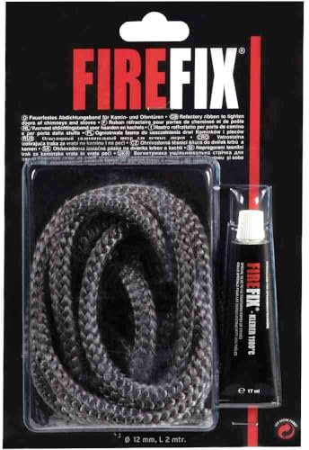 FIREFIX 2046 Keramikkordel ø 12mm, grau I 2m Dichtschnur für Kaminofen I Rundkordel I Ofendichtschnur mit bis zu 1100 °C hitzebeständigem Kleber 17ml , Verpackung kann variieren