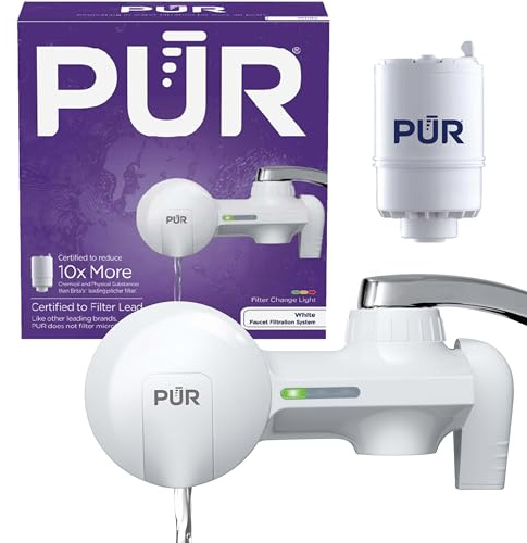 PUR Faucet Mount Water Filtration System, 2-in-1 Powerful Filtration with Lead Reduction, Horizontal, White, PFM150W