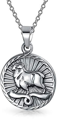 Bling Jewelry Widder Sternzeichen Astrologie Horoskop Runde Medaillon Anhänger Für Männer Frauen Halskette Antikisiert Sterling Silber