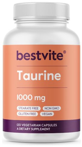BESTVITE Taurine 1000mg (120 Vegetarian Capsules) - No Stearates - No Fillers - No Flow Agents - Vegan - Non GMO - Gluten Free