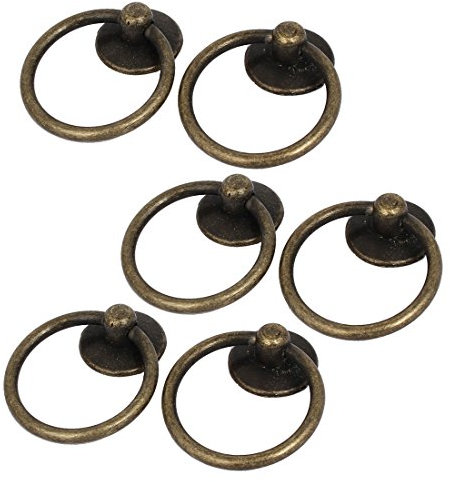 sourcing map 6Stk Möbel Schublade Tür Retro Stil Ring Ziehen Griffe Bronze 52x43x13mm DE de