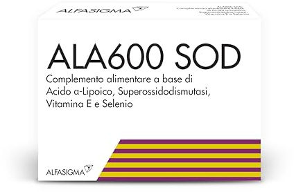 Ala600 Sod, Integratore Alimentare di Acido Alfa-Lipoico e Rossidodismutasi, Utili per Combattere le Situazioni Caratterizzate da Stress Ossidativo, 20 Compresse Deglutibili