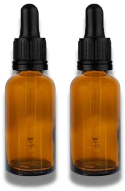 Two 20ml Amber Brown Glass Bottles with Dropper Pipettes