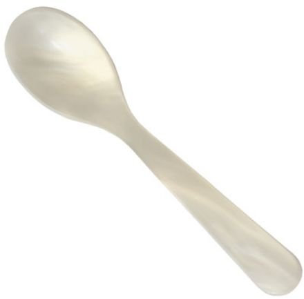 6 Eierlöffel aus Acryl in Perlmuttoptik 12,5 cm / Farbe: Weiss