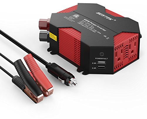 BESTEK 400W Car Power Inverter DC 12V to AC 110V Car Plug Inverter Adapter Power Converter with 4 USB Charging Ports and 2 AC Outlets Car Charger, ETL Listed