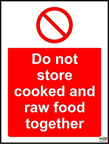 Hygiene Catering Do not Store Cooked and raw Food Together Safety Sign - Self Adhesive Sticker 200mm x 150mm