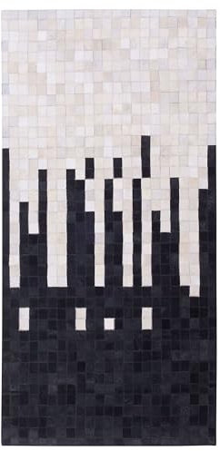 Tapis Rectangulaire 80 x 150 cm en Peau de Vache Noir et Crème Moderne Pixel Bolu