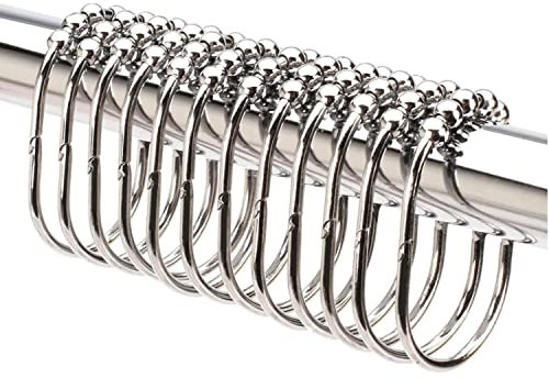2 Lb. Depot Set di anelli/ganci per tende da doccia larghi, finitura cromata lucida decorativa, rulli Easy Glide, 100% acciaio inossidabile antiruggine, set di 12 anelli