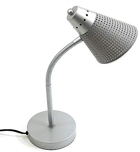 Dapo Tisch-Schreibtisch-Leuchte LISA Kunststoff-Schirm grau, Ständer Metall lackiert, H: 44cm, Fassung E27 Nachttisch-Kommode-Lampe (grau)