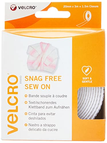 Cinta de tela blanca para coser con velcro, 20 mm x 3 m = 1,5 m, cierre de alta calidad y multiusos, sin enganches, parte posterior adhesiva para telas, cinta de gancho y bucle, rollo de cierre, perfecto para ropa, reparación de telas y dobladillos