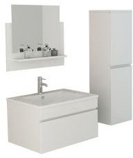 Jet-Line® | Badmöbel | Waschbecken Set mit Spiegel und Schrank | Badset Gastein | Weiss | Hochglanz | Waschplatz Set | Komplettset, Badezimmermöbel | 3 Teilig