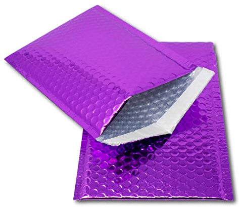 EPOSGEAR 50 Purple Shiny Metallic Foil Bubble Padded Bag Mailing Envelopes - Perfect for Marketing, Promotions or and Alternative to Gift wrap (A5 / C5 (DVD) - 250mm x 180mm)