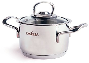 Excelsa Jazz Cook Casseruola con Coperchio, 2 Manici, Acciaio Inossidabile, 12x12x9 cm