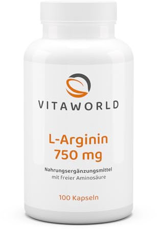 vitaworld L-Arginin 750mg 2250mg Tagesdosis 100% natürlich (Fermentation) 100 vegetarische Kapseln, hoher Reinheitsgrad, basisch