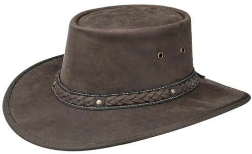 Barmah Squashy Bronco Leder Traveller Herren - Made in Australia Flechtband Rindlederhut Outdoorhut mit Lederband, Einfass Frühling-Sommer Herbst-Winter Frühjahr Sommer Herbst Winter