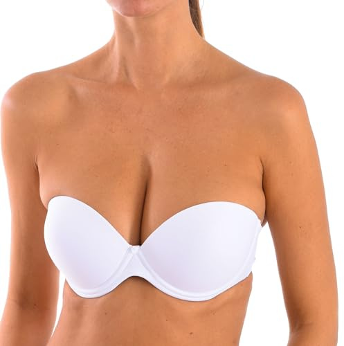 Selene, Reggiseno Donna a Fascia, con Coppe Doppio Push-Up e Ferretto, Spalline Inseribili, Collezione Carlota, Colore Bianco, Taglia 2B