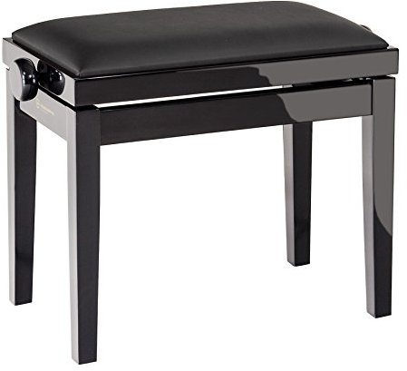 K&M 13911 Klavierbank Schwarz - Buchenholz, Hochglanz-Klavierlack, Kunstleder - Höhenverstellbarer Keyboard-Polstersitz