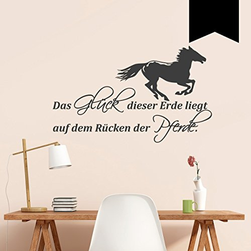 Wandkings Wandtattoo Das Glück Dieser Erde liegt auf dem Rücken der Pferde. (mit galoppierendem Pferd) 50 x 30 cm schwarz - erhältlich in 33 Farben