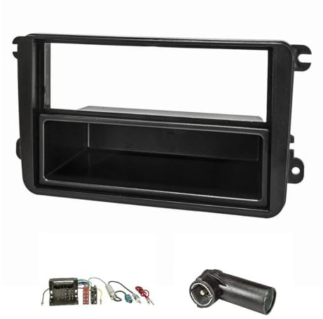 tomzz Audio 2457-006 Radioblende Set kompatibel mit VW Golf 5 V 6 VI Touran Passat 3C Caddy EOS Skoda Octavia mit Quadlockadapter ISO Fakra Antennenadapter Phantomeinspeisung DIN ISO