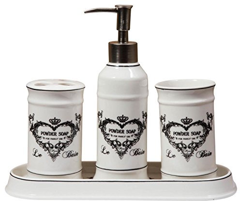 Ensemble de Salle de Bain 4 pièces en Porcelaine | Set Accessoires Salle de Bain | Salle de Bain Accessoire