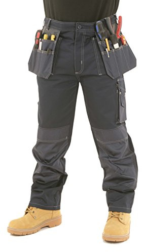 SITE KING Mens Heavy Duty Cargo Work Trousers, Contrast Stitching | Heavy-duty cargo work trousers with holster and knee pad pockets plus contrast stitching for practical site wear