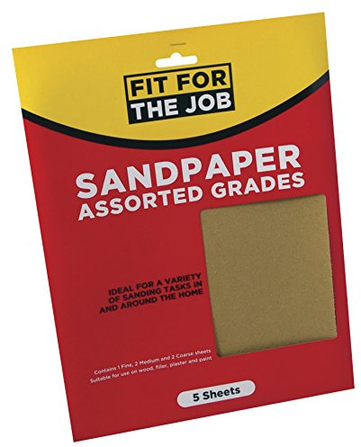 Fit For The Job 5 große Schleifpapierblätter, A4-Format, versch. Qualitäten | Schleifen v. Holz, Möbeln, Metall, Gips für Heimw.arbeiten, Dekorieren usw, 1 x fein, 2 x mittel, 2 x grob, 230 x 280mm