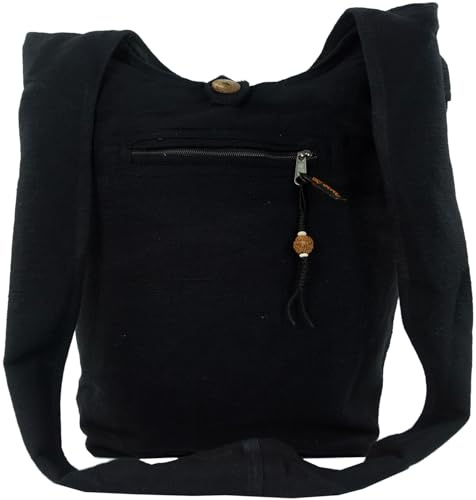 GURU SHOP Sadhu Bag, Goa Tasche, Schulterbeutel - Schwarz, Unisex - Erwachsene, 35x37x20 cm