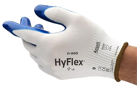 Ansell HyFlex 11-900 Work Gloves for Oily Environments, Mechanics Glove for Multi-Purpose, Second Skin Feel Liner, Mechanical Protection, Reusable, Men Women, Size L (12 Pairs)